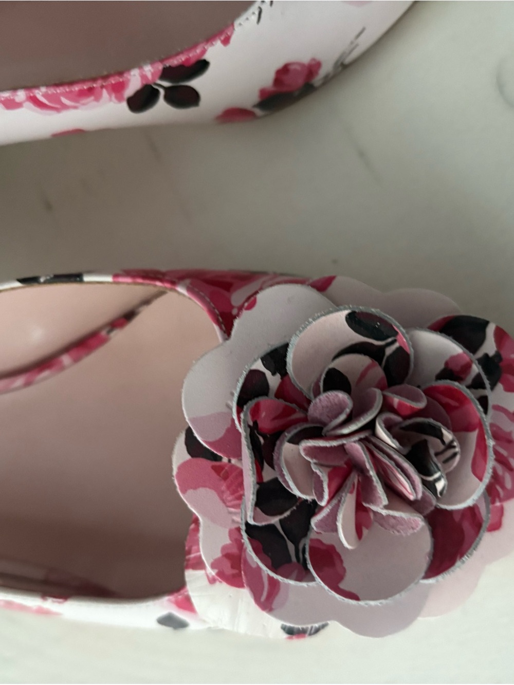 kate spade Pink Floral Slingback Block Heels with 3D Rose Appliqués - Picture 3 of 7